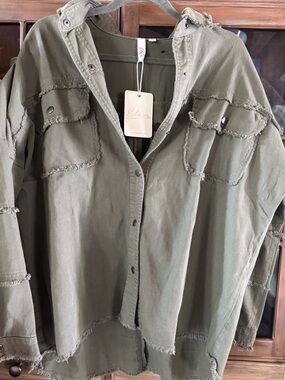 Elan Olive Green Frayed Utility Jacket